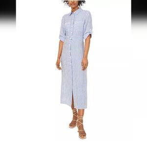 Riley & Rae Blue and White Rolled Sleeve Button Down Shirtdress Casual Nautical